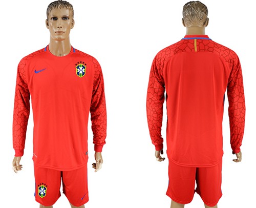 Brazil Blank Red Goalkeeper Long Sleeves Soccer Country Jersey